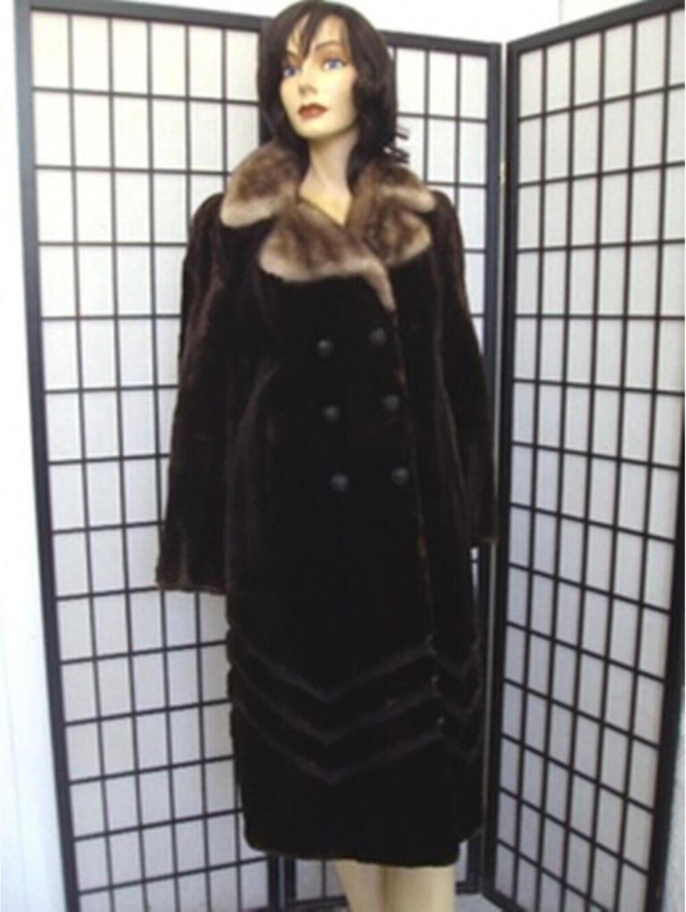~MINT BROWN SHEARED BEAVER FUR COAT JACKET W/ MINK COLLAR WOMEN WOMAN SZ 4